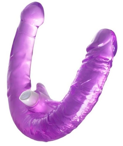 Фиолетовый двухсторонний фаллоимитатор с вибропулей - 35 см. Toyfa Basic 