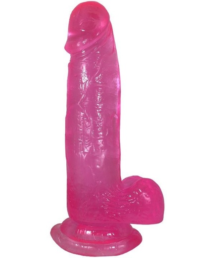Розовый фаллоимитатор с мошонкой на присоске - 20,5 см. Eroticon 