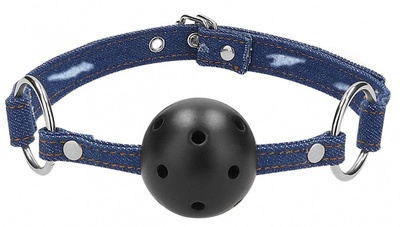 Кляп-шарик With Roughend Denim Straps с синими джинсовыми ремешками Shots Media BV (синий) 