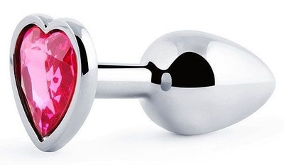 Серебристая анальная пробка с малиновым кристаллом-сердечком - 7 см. Anal Jewelry Plug (малиновый) 