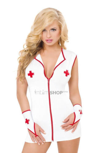 Костюм медсестры SoftLine Collection Sister (платье и перчатки), бело- красный, M/L Soft Line Collection (Бело-красный) 