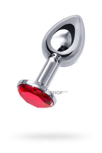 Анальная пробка ToyFa Metal с красным кристалом 7,5 см, серебристый 