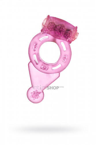 Эрекционное кольцо Toyfa с вибропулей и язычком, розовое (Розовый) 