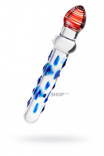 Фаллоимитатор двусторонний Sexus Glass с синими точками, бесцветный, 20 см (Бесцветная) 