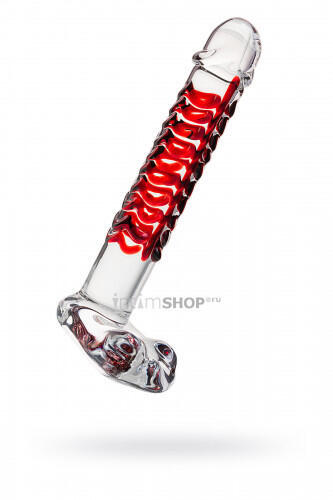 Фаллоимитатор Sexus Glass с красной ребристой поверхностью, бесцветный, 16 см (Бесцветный, красный) 