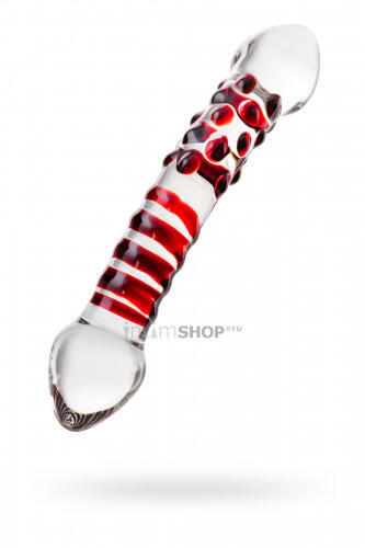 Фаллоимитатор Sexus Glass двусторонний с красными кольцами, бесцветный, 21 см (Бесцветный, красный) 