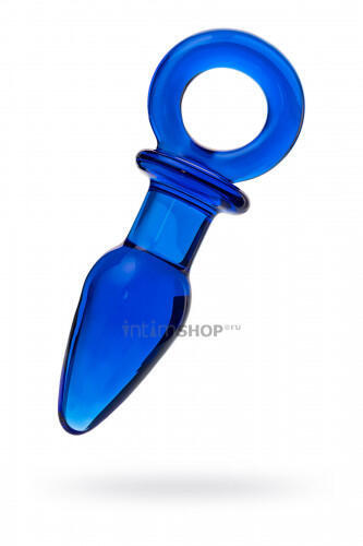 Анальная пробка Sexus Glass с ручкой-кольцом, синяя (Синий) 