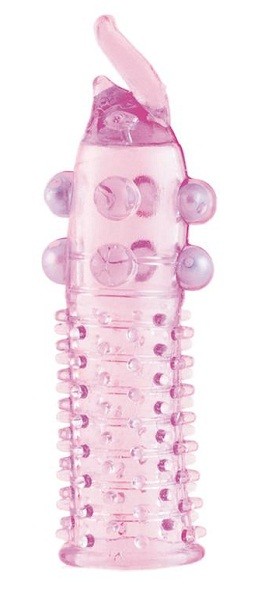 Гелевая розовая насадка с шариками, шипами и усиком - 11 см. Toyfa Basic (розовый) 