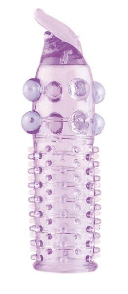Гелевая фиолетовая насадка с шариками, шипами и усиком - 11 см. Toyfa Basic (фиолетовый) 