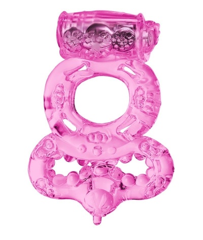 Розовое эрекционное кольцо с вибратором и подхватом Toyfa Basic (розовый) 