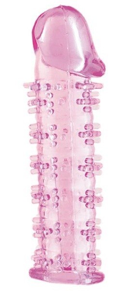 Гелевая розовая насадка на фаллос с шипами - 12 см. Toyfa Basic (розовый) 