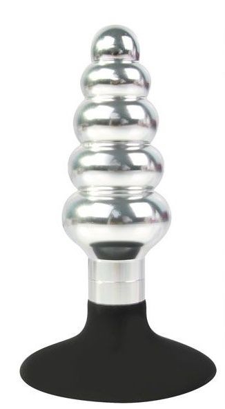 Серебристо-черная анальная пробка-елочка с круглым ограничителем - 10 см. Bior toys (серебристый с черным) 