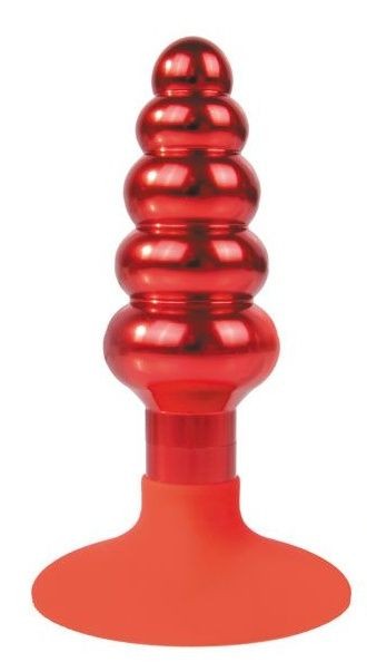 Красная анальная пробка-елочка с круглым ограничителем - 10 см. Bior toys (красный) 