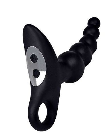Черный силиконовый анальный вибромассажер-ёлочка с колечком-ограничителем Erokay 