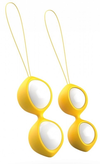 Бело-желтые вагинальные шарики Bfit Classic B Swish (белый с желтым) 