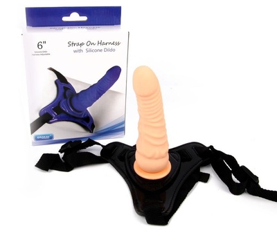 Телесный поясной страпон Strap On Harness with Silicon Dildo - 14 см. Erokay (телесный с черным) 