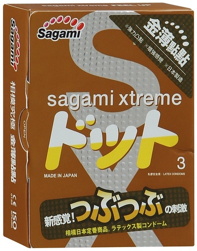 Презервативы Sagami Xtreme Feel Up с точечной текстурой и линиями прилегания - 3 шт. (прозрачный) 