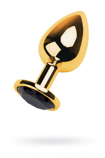 Золотистая анальная втулка со стразом чёрного цвета - 9,5 см. TOYFA (черный) 