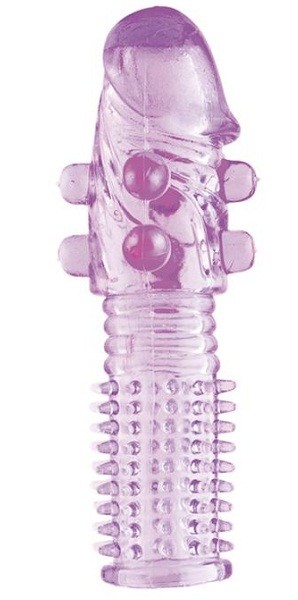 Гелевая фиолетовая насадка с шариками и шипами - 14 см. Toyfa Basic (фиолетовый) 