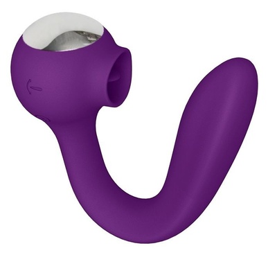 Фиолетовый универсальный вибратор Drago с язычком - 18,3 см. САТИСФАКЕР 