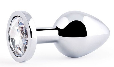 Анальная пробка SILVER PLUG MEDIUM с прозрачным кристаллом - 8,2 см. Anal Jewelry Plug (прозрачный) 