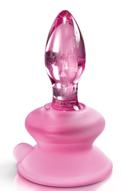 Розовая стеклянная пробка Icicles №90 с силиконовой присоской - 8 см. PipeDream (розовый) 