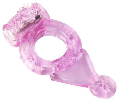 Розовое эрекционное виброкольцо с хвостом Toyfa Basic (розовый) 