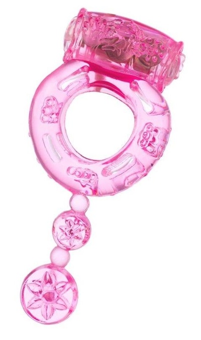 Розовое эрекционное кольцо с вибратором и хвостом Toyfa Basic (розовый) 