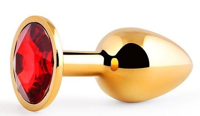 Золотистая анальная пробка с красным стразом - 7,2 см. Anal Jewelry Plug (красный) 