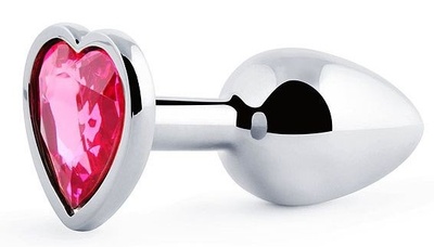 Серебристая анальная пробка с розовым кристаллом-сердечком - 7 см. Anal Jewelry Plug (розовый) 