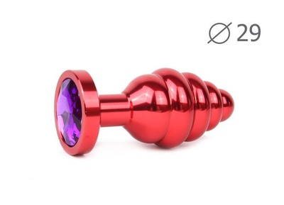 Коническая ребристая красная анальная втулка с кристаллом фиолетового цвета - 7,1 см. Anal Jewelry Plug (фиолетовый) 