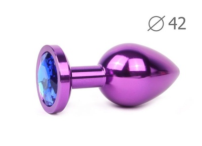 Коническая фиолетовая анальная втулка с синим кристаллом - 9,3 см. Anal Jewelry Plug (синий) 