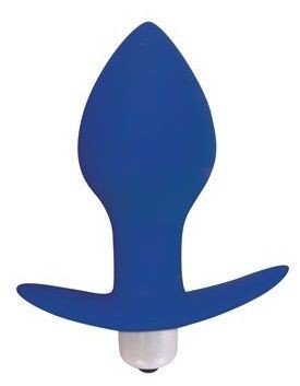 Синяя коническая анальная вибровтулка с ограничителем - 8 см. Bior toys (синий) 