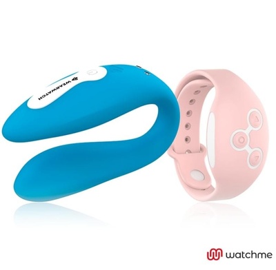 Голубой вибратор для пар с нежно-розовым пультом-часами Weatwatch Dual Pleasure Vibe DreamLove 
