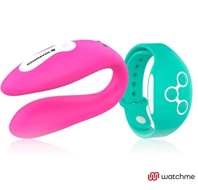 Розовый вибратор для пар с зеленым пультом-часами Weatwatch Dual Pleasure Vibe DreamLove 