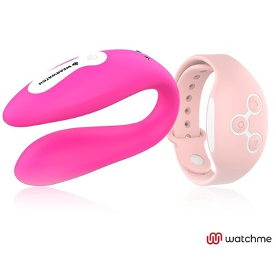 Розовый вибратор для пар с нежно-розовым пультом-часами Weatwatch Dual Pleasure Vibe DreamLove 