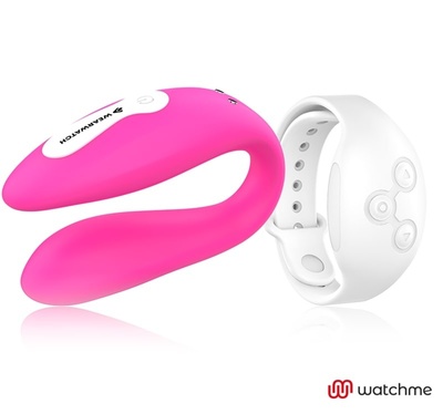 Розовый вибратор для пар с белым пультом-часами Weatwatch Dual Pleasure Vibe DreamLove 