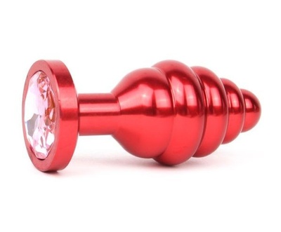 Красная анальная пробка с розовым кристаллом - 8 см. Anal Jewelry Plug (розовый) 