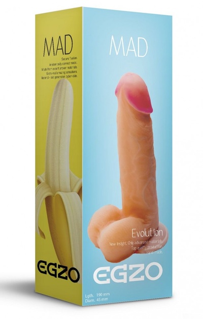 Телесный фаллоимитатор Mad Banana из киберкожи с присоской - 19 см. Egzo 