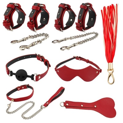 Оригинальный БДСМ-набор из 9 предметов в красной кожаной сумке Erozon (красный с черным) 