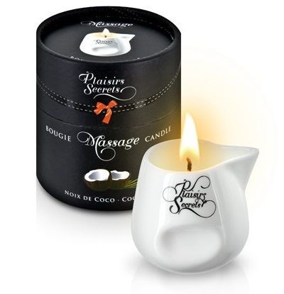 Массажная свеча с ароматом кокоса Bougie de Massage Gourmande Coco - 80 мл. Plaisir Secret (белый) 