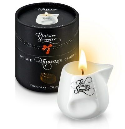 Массажная свеча с ароматом шоколада Bougie de Massage Gourmande Chocolat - 80 мл. Plaisir Secret (белый) 
