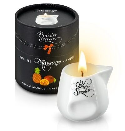 Массажная свеча с ароматом манго и ананаса Bougie de Massage Ananas Mangue - 80 мл. Plaisir Secret (белый) 
