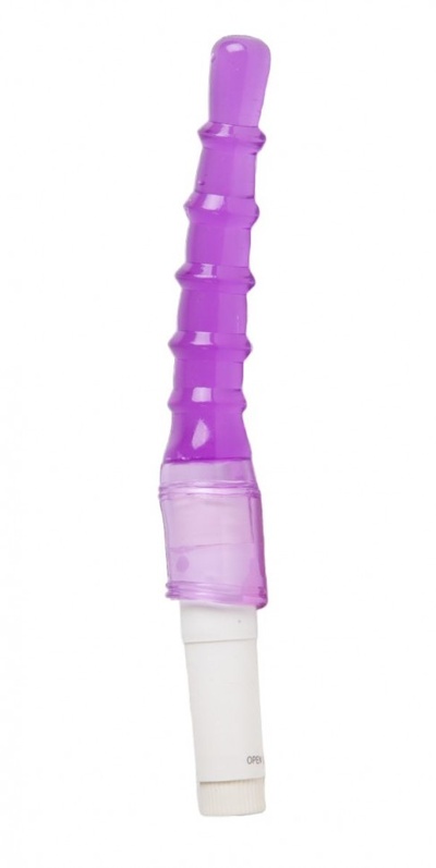 Фиолетовый анальный вибратор с рёбрышками - 23 см. White Label 