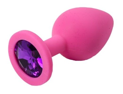 Розовая силиконовая пробка с фиолетовым кристаллом - 8,2 см. 4sexdream (фиолетовый) 