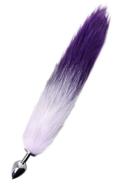 Серебристая металлическая анальная втулка с фиолетово-белым хвостом - размер S TOYFA (серебристый) 