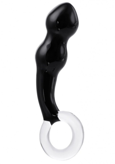 Чёрный анальный стимулятор из стекла с ручкой-кольцом - 17 см. Sexus (черный) 