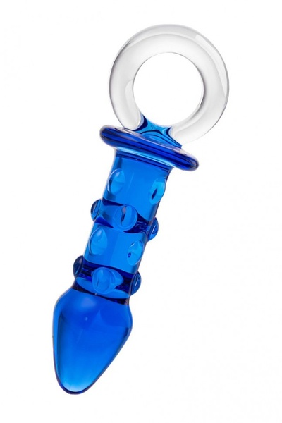 Синяя стеклянная анальная втулка с ручкой-кольцом - 16 см. Sexus (синий) 