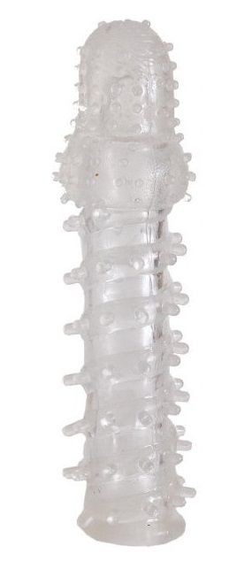 Прозрачная, закрытая насадка с шипами и точками - 13,5 см. Toyfa Basic (прозрачный) 