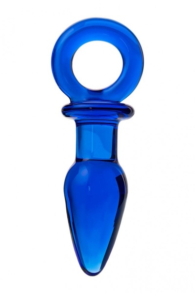 Синяя анальная пробка из стекла с ручкой-кольцом - 14 см. Sexus (синий) 